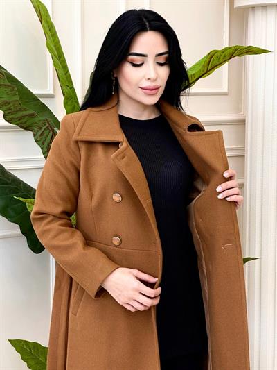 Çift Düğme Klasik Kaşe Kaban 5146 t-24 Taba