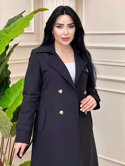 Çift Düğme Klasik Trenç 3116 t-24 Siyah