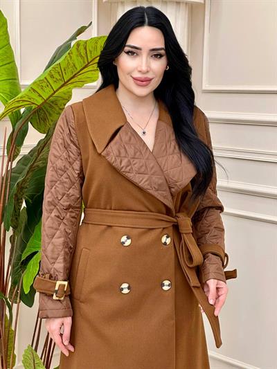 Çift Düğme Kol Kapitone Kaban 0538 t-24 Kahverengi