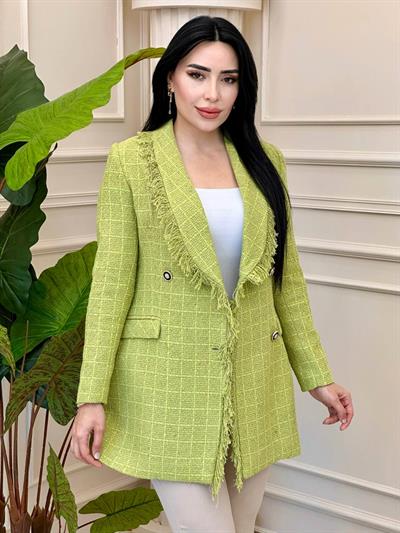 Çİft Düğme Saçaklı Örme Ceket 0329 t-24 fıstık yeşili
