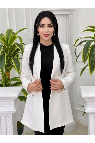 Çift Düğme Tek Ceket 62161 Beyaz