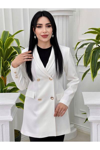 Çift Düğme Tek Ceket 62161 Beyaz