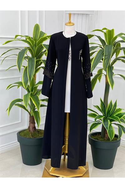 Çift Kol İnci Kol Pardesü 4023-Siyah Bakır