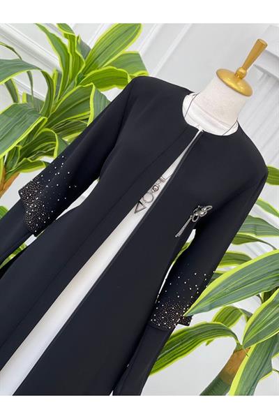 Çift Kol İnci Kol Pardesü 4023-Siyah Bakır