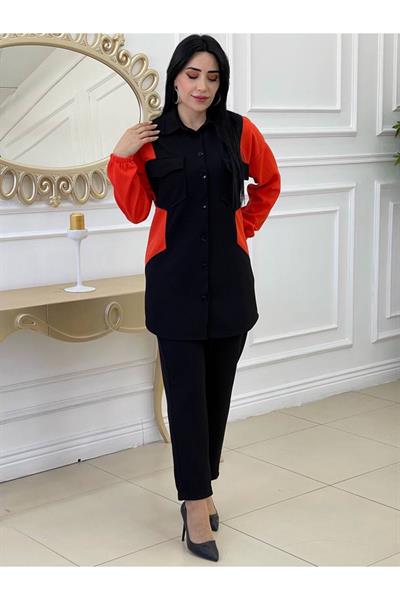Çift Renk Cepli Takım 7018-Siyah