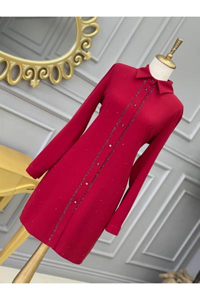 Çift Sıra Taş Tunik 915 Kırmızı