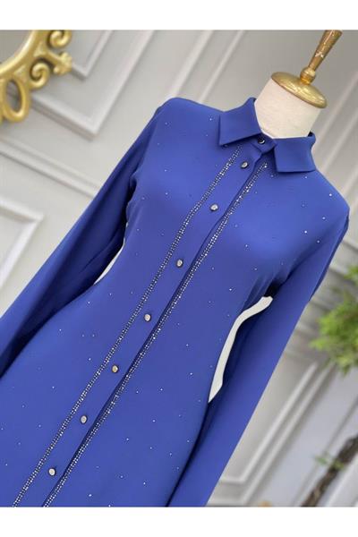 Çift Sıra Taş Tunik 915 Saks