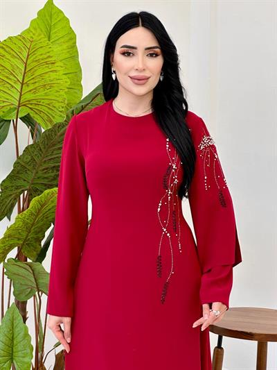 Çıkma Kol Abiye Elbise 1060 Kırmızı