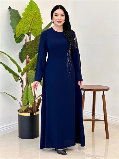 Çıkma Kol Abiye Elbise 1060 Lacivert