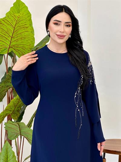Çıkma Kol Abiye Elbise 1060 Lacivert