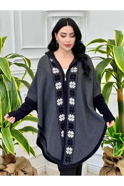 ÇıkmaKol Kapişonlu Panço 025 Siyah