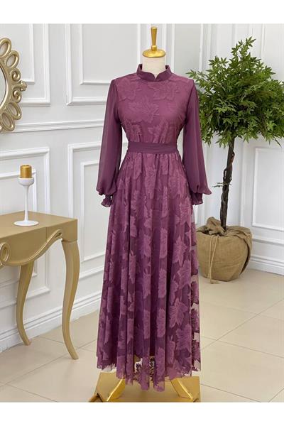 Çınar Yaprak Güpür Elbise 1063 Rose