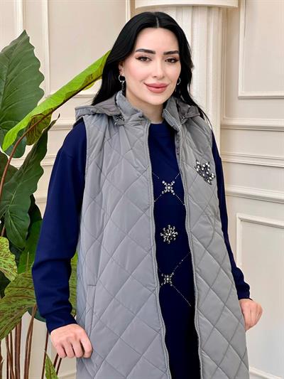 Çınar Yaprak İşleme Yelek 4523 t-24 Gri