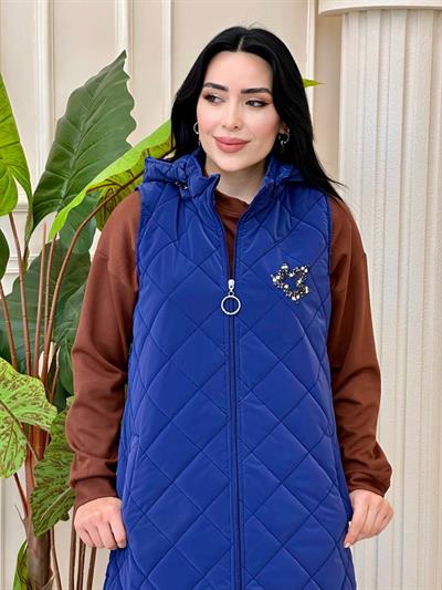 Çınar Yaprak İşleme Yelek 4523 t-24 Mavi