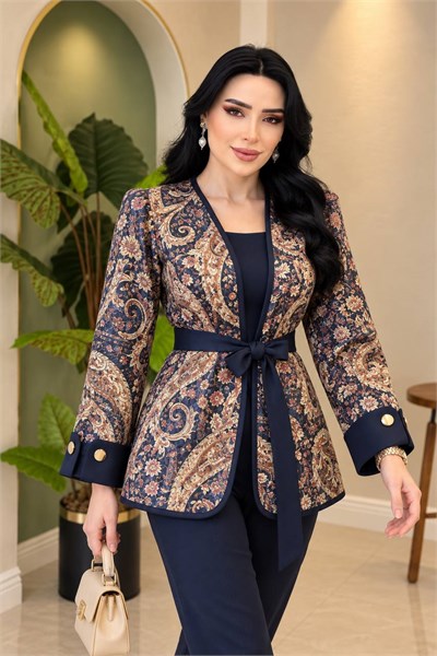 Çini Desen Ceket Pantolon Takım 7381 T-26 Lacivert
