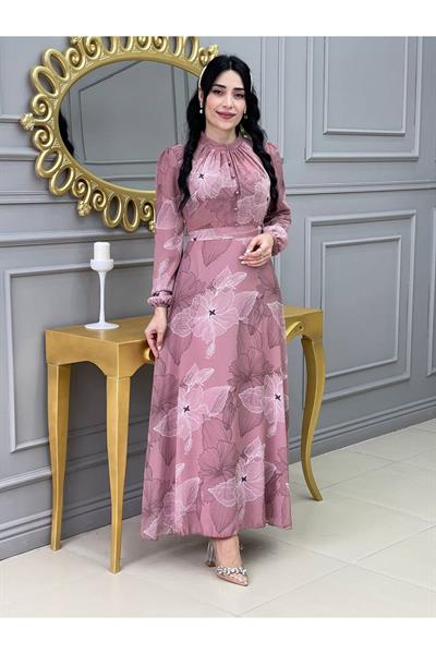 Çizği Çiçek Elbise 3308 Purdra