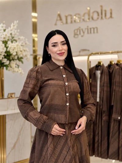 Çizgi Detay Etekli Takım 3042 T-26 Kahverengi