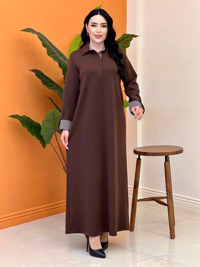 Çizgi Detay Oyşo Elbise 12652 T-25 Kahverengi