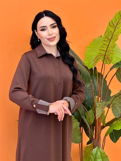 Çizgi Detay Oyşo Elbise 12652 T-25 Kahverengi