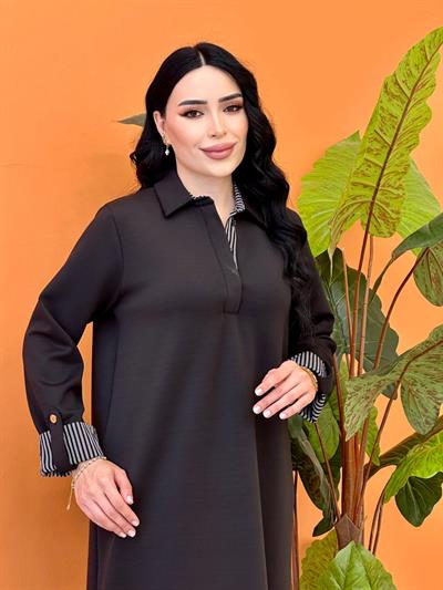 Çizgi Detay Oyşo Elbise 12652 T-25 Siyah