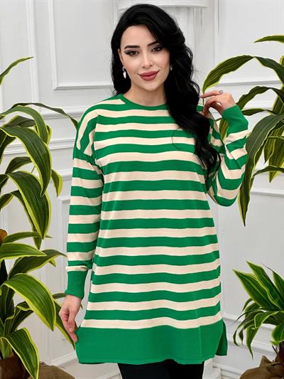 Çizgili Bisiklet Yaka Tunik 140134 T-24 Benetton Yeşili