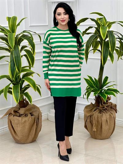 Çizgili Bisiklet Yaka Tunik 140134 T-24 Benetton Yeşili
