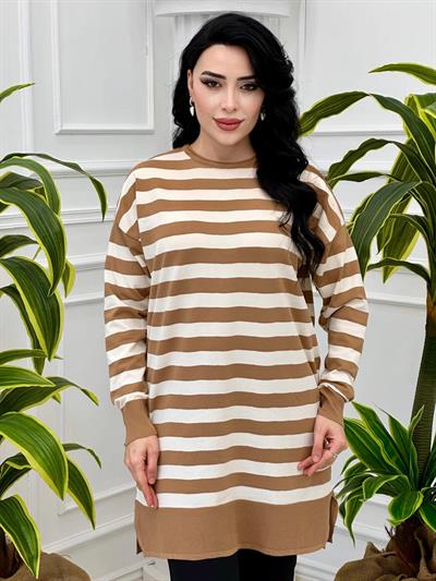 Çizgili Bisiklet Yaka Tunik 140134 T-24 Vizon
