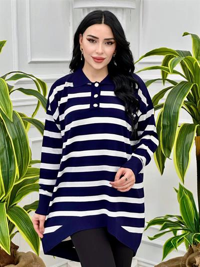 Çizğili Gömlek Yaka Tunik 14855 Lacivert