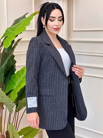 Çizgili Kaşe Tek Ceket 5280 t-24 Füme