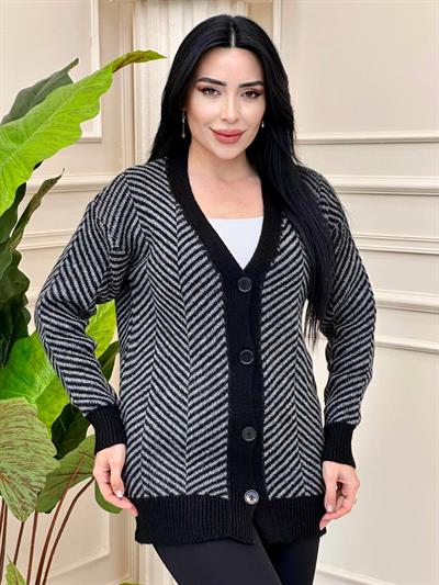 Çizgili Kısa Hırka 5169 t-24 Siyah