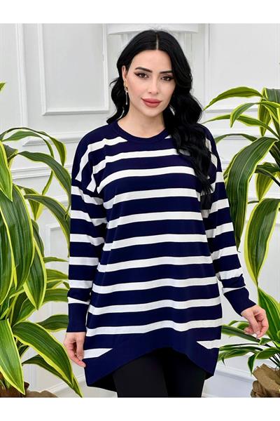 Çizğili Oversize Tunik 14854 Lacivert