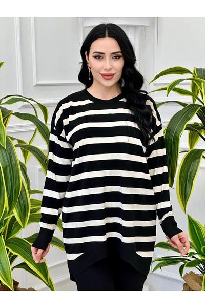 Çizğili Oversize Tunik 14854 Siyah