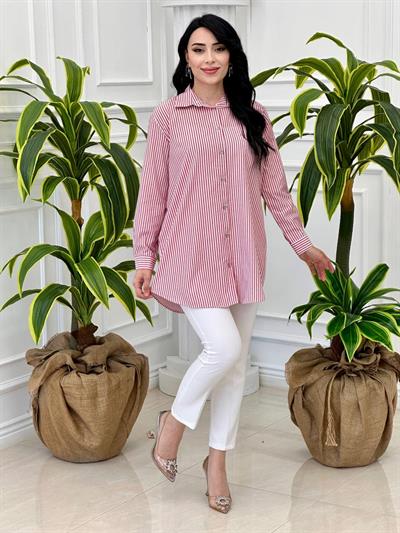 Çizgili Spor Tunik 5117 t-24 Kırmızı