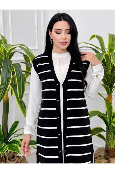 Çizğili Triko Yelek 141341 Siyah