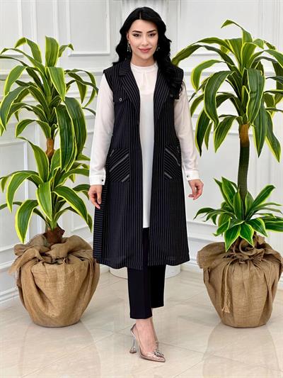 Çizgili Yelek 2081 T-24 Siyah