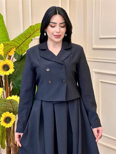 Crop Ceket Etekli Takım 20635 t-25 Siyah