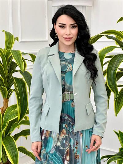 Daire Desen Ceketli Şifon Elbise 204 T-24 Mint yeşili