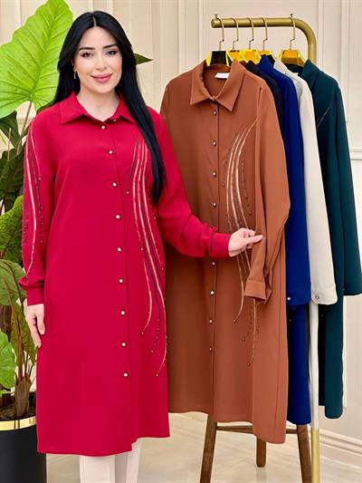 Dalga Desen Düğmeli Tunik 1014 T-025 Bordo