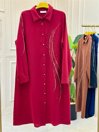 Dalga Desen Düğmeli Tunik 1014 T-025 Bordo