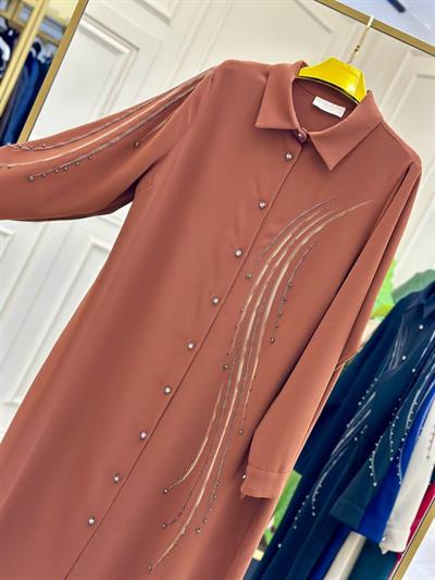 Dalga Desen Düğmeli Tunik 1014 T-025 Kiremit
