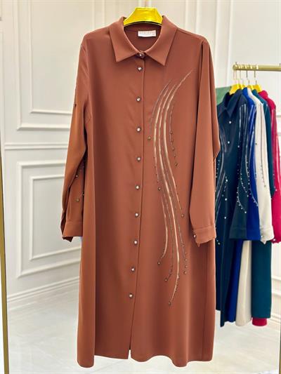 Dalga Desen Düğmeli Tunik 1014 T-025 Kiremit