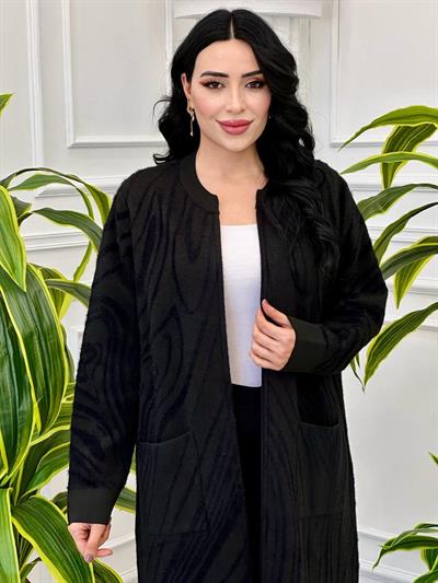 Dalga Desen Örme Hırka 3016 Siyah