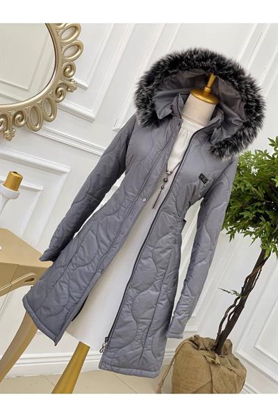 Dalga Desen Şişme Kaban 8134 Gri