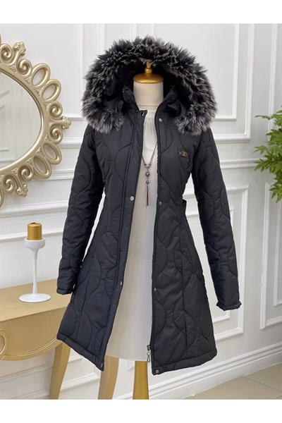 Dalga Desen Şişme Kaban 8134 Siyah