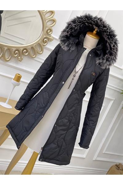 Dalga Desen Şişme Kaban 8134 Siyah