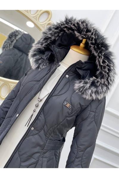 Dalga Desen Şişme Kaban 8134 Siyah