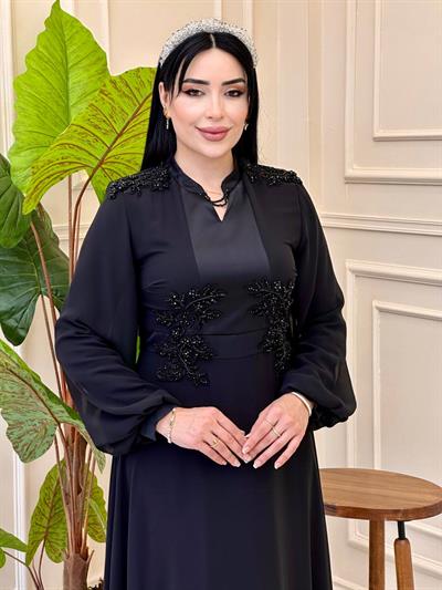 Dantelli Şifon Elbise 7032 e025 Siyah