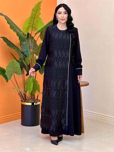 Dantelli Taşlı Pardesü 8245 T-25 Siyah