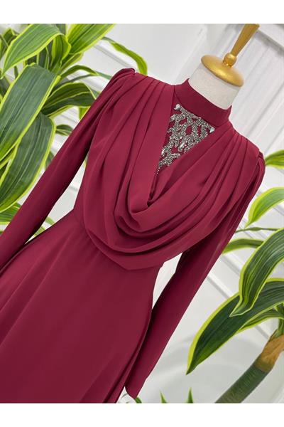 Degaje Şifon Elbise 7418 Bordo