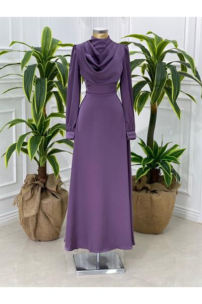 Degaje Yaka Saten Elbise 4039 Leylak